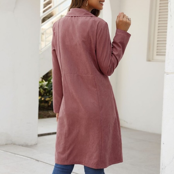Dusty Pink Wide Collar Button Pea Coat Trench - Picture 10 of 11